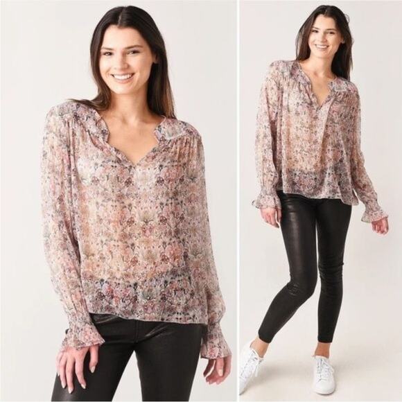 Zadig & Voltaire Taya Mousseline Mini Kaleido Peasant Beaded Blouse Top Medium - Picture 1 of 14